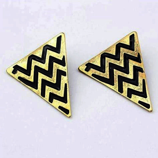 Store zigzag trekant øreringe sort