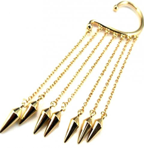 Guld Ear cuff med kæder og spikes