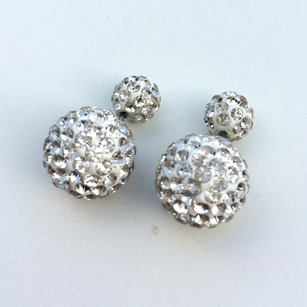 Sølv diamant dobbelt perle øreringe