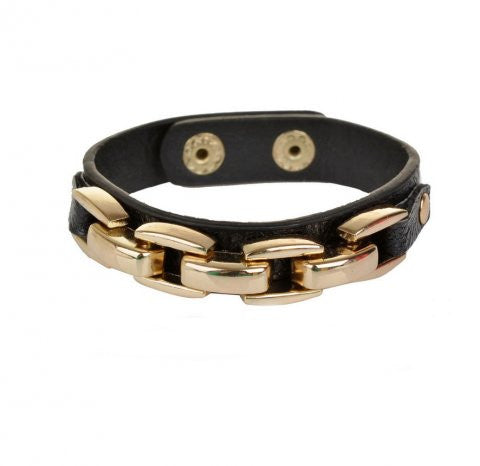 Sort læder rem og guld kæde armbånd