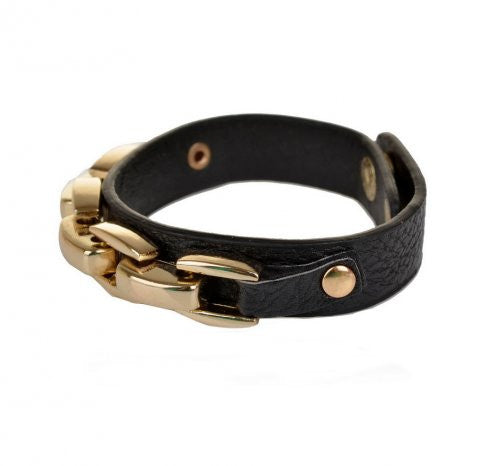 Sort læder rem og guld kæde armbånd