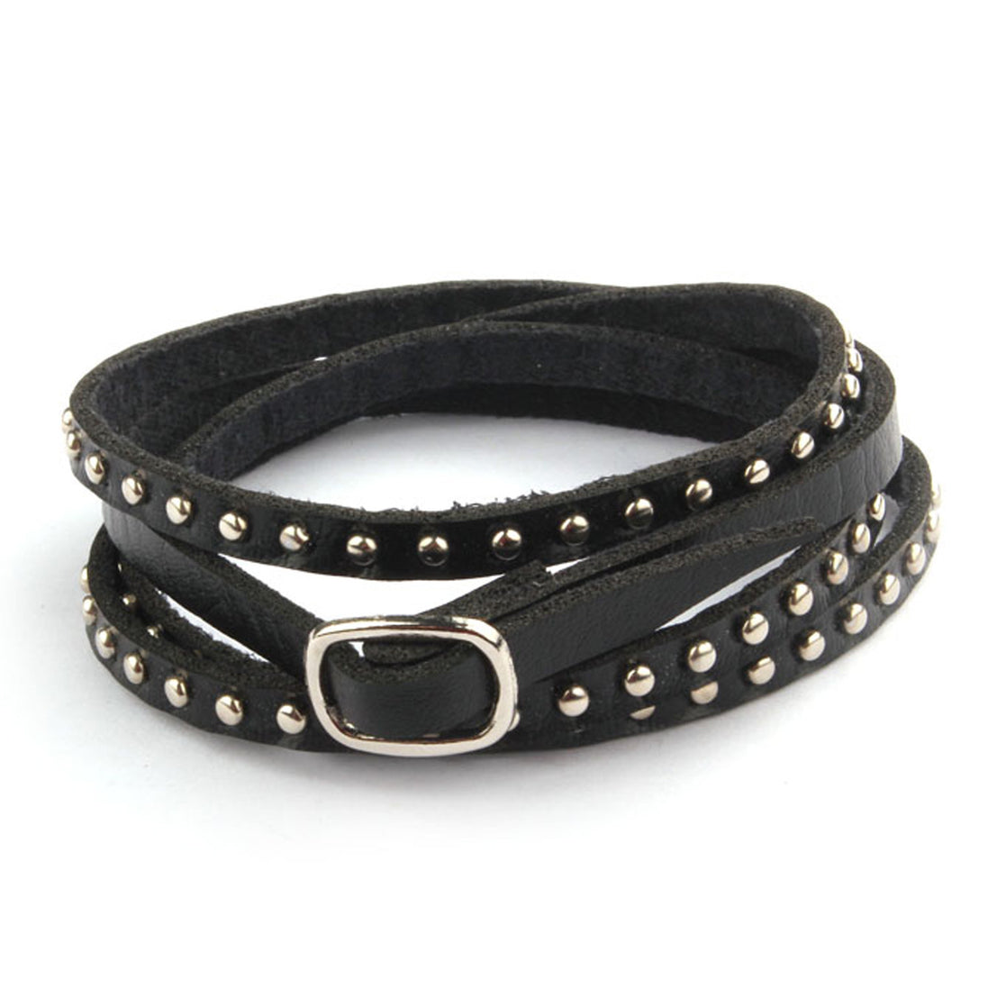 Sort læder langt snore rundt armbånd med nitter