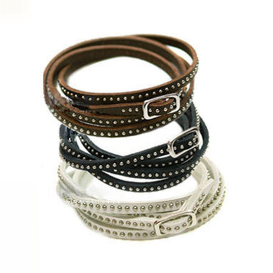 Kunst læder wrap armbånd med små nitter