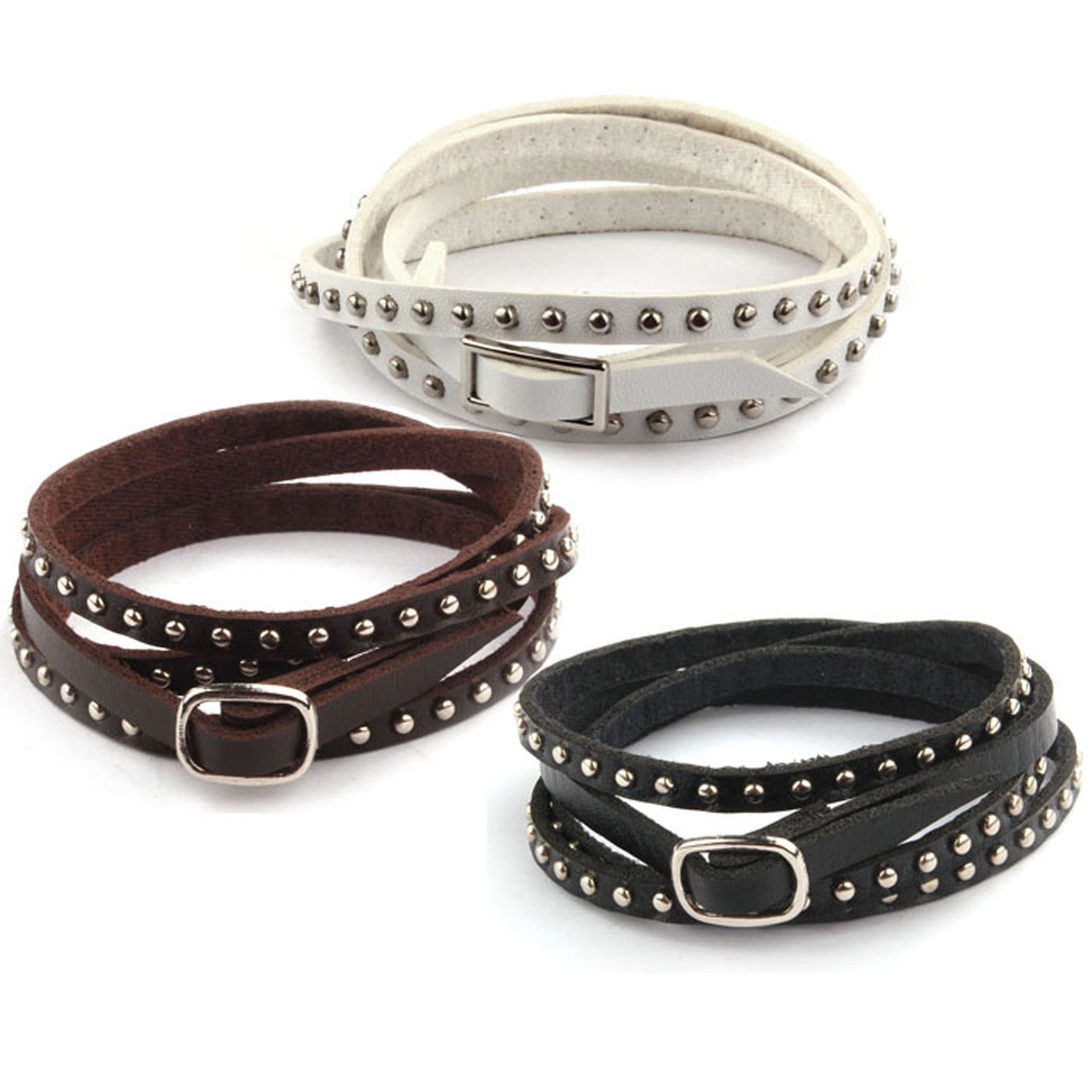Kunst læder wrap armbånd med små nitter