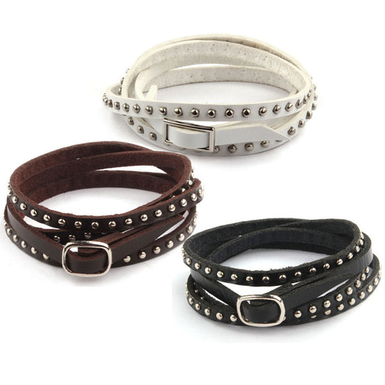 Kunst læder wrap armbånd med små nitter