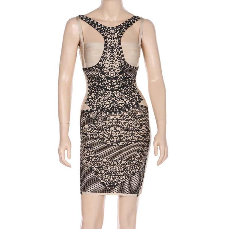 Bandage kjole med sort blonde print
