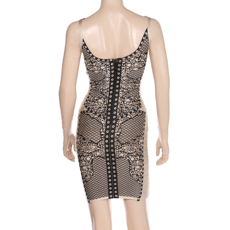 Bandage kjole med sort blonde print