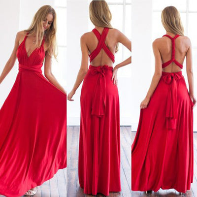 Rød lang maxi kjole med bindestropper