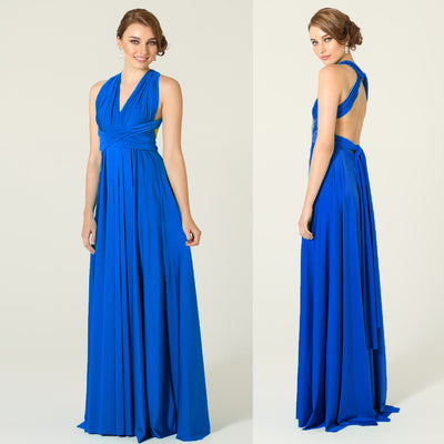Blå lang maxi kjole med bindestropper