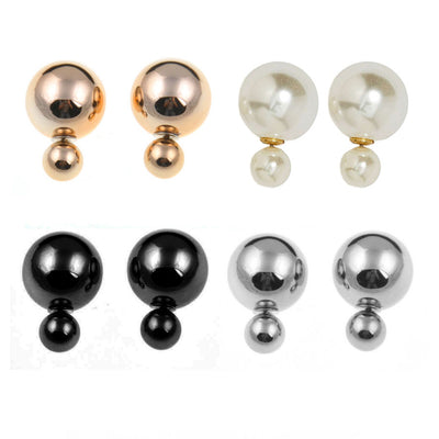 Dobbelt perle øreringe bag øret guld, sølv, sort eller hvid perle