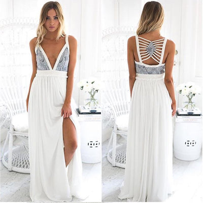 Hvid lang maxi kjole med fine ryg detaljer
