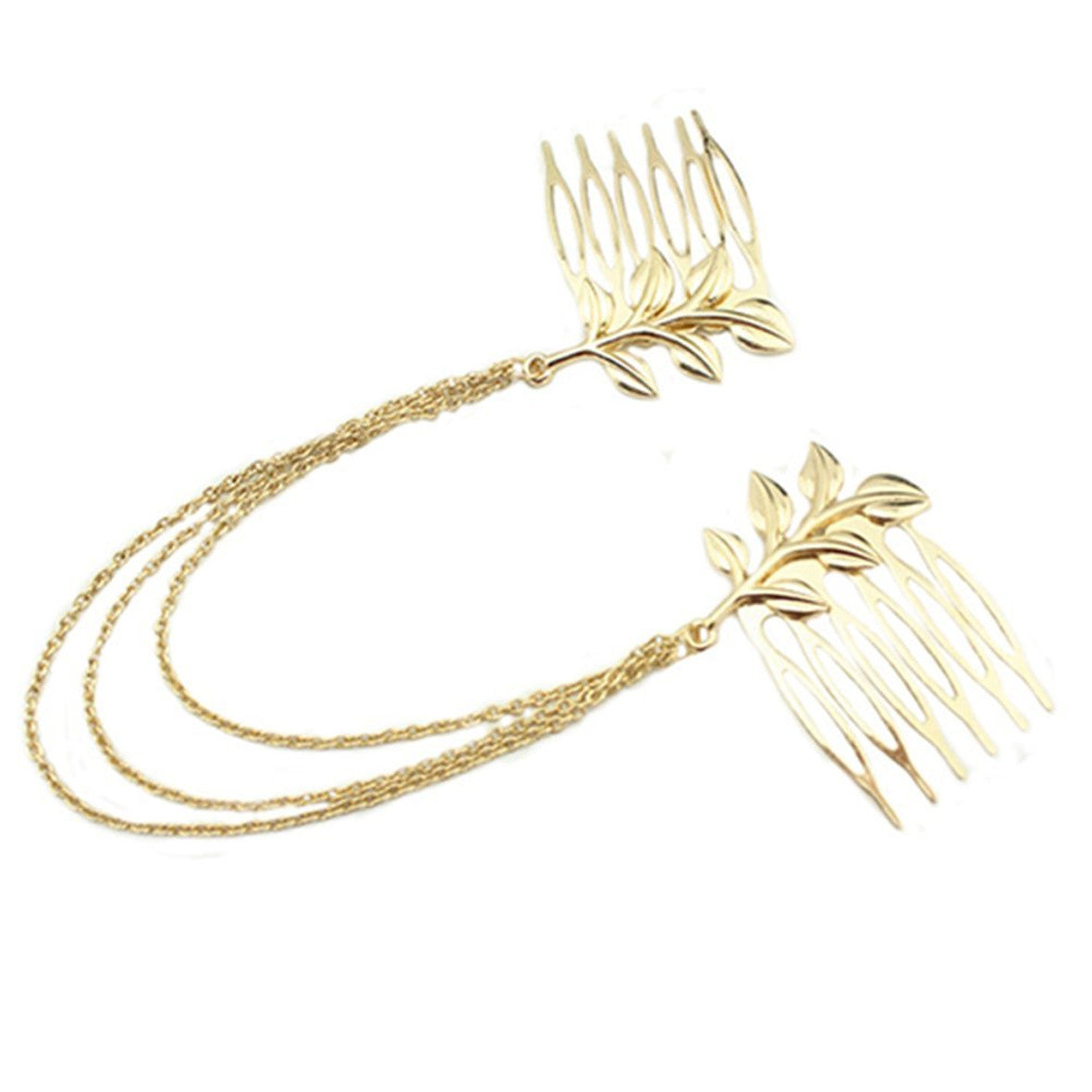 Hårkam / hårpynt med guld kæder, grene og blade