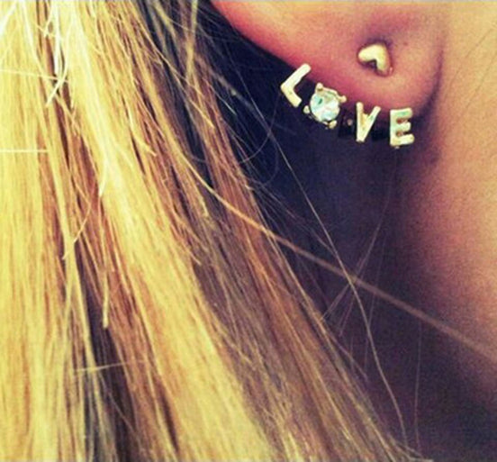 Love øreringe (ear jacket) med diamant og hjerte